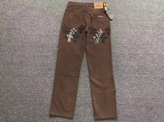 chrome-hearts-zebra-cross-patch-jeans-brown-2-Drip Store Argentina