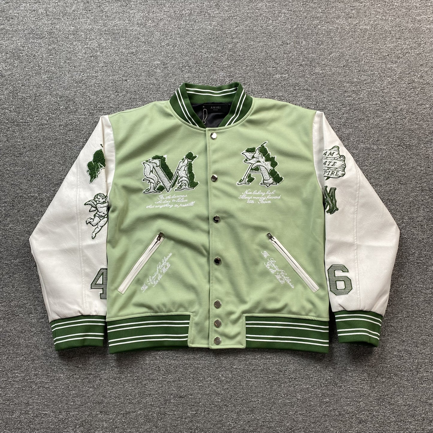 AMIRI MA ANGEL VARSITY BOMBER JACKET GREEN