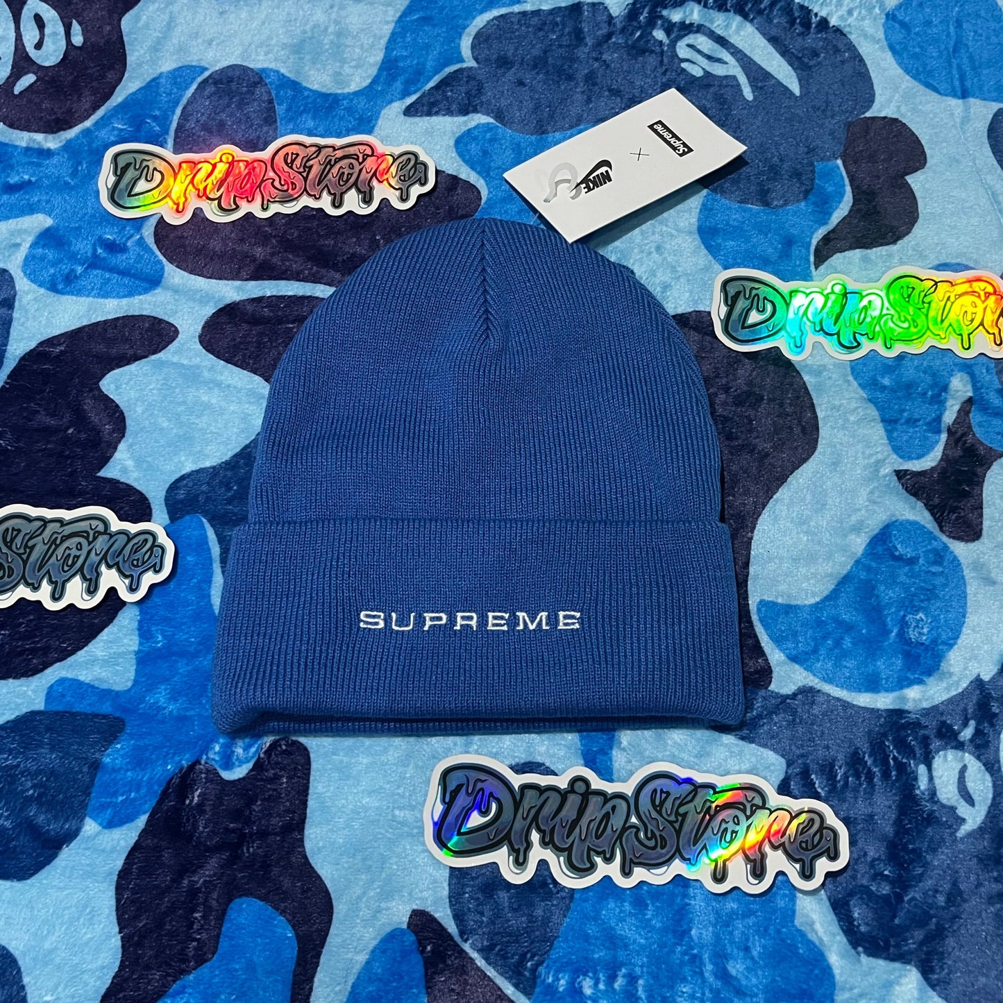 SUPREME NIKE SNAKESKIN BEANIE BLUE