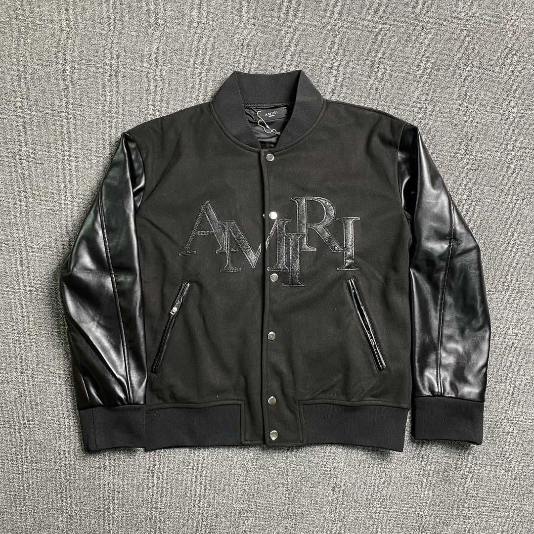 AMIRI STAGGERED LOGO VARSITY JACKET BLACK