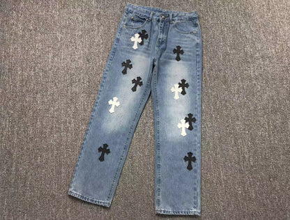 Chrome Hearts Cross Patch Pantalon Jeans Azul Lavado