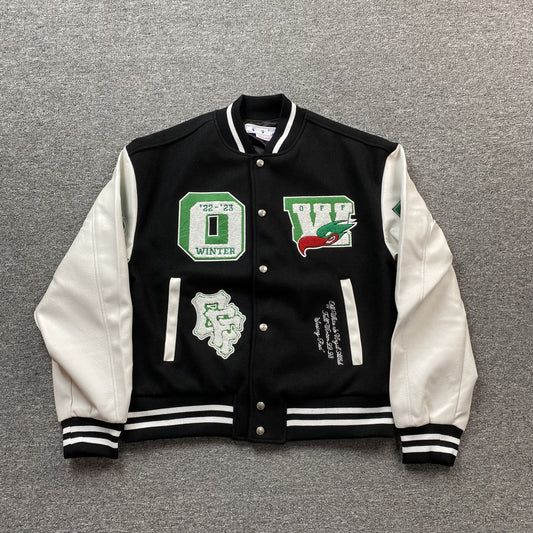 OFF WHITE EMBR PATCHES VARSITY JACKET BLACK