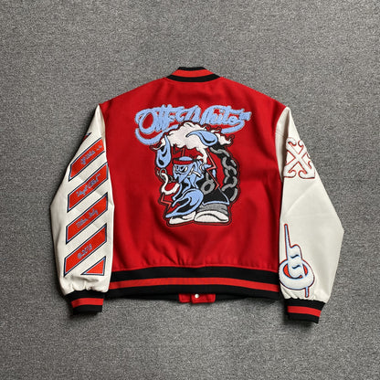 OFF WHITE PATCHWORK VARSITY JACKET RED