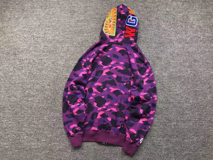 BAPE COLOR CAMO SHARK WIDE FULL ZIP DOUBLE HOODIE PURPLE