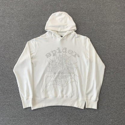 SP5DER OG RHINESTONE LOGO HOODIE WHITE