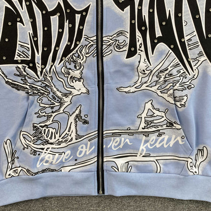 Campera Mixed Emotion Graffiti Celeste