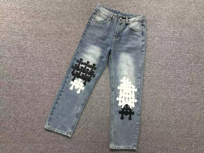 Chrome Hearts Cross Patch Pantalon Jeans Azul Lavado