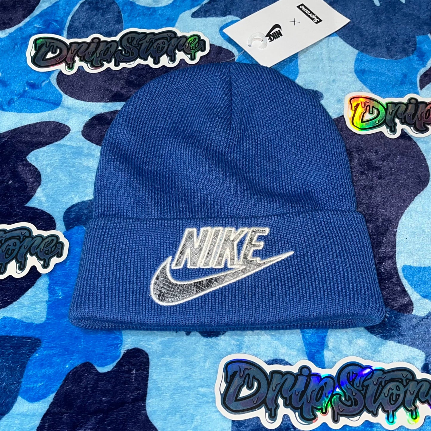 SUPREME NIKE SNAKESKIN BEANIE BLUE