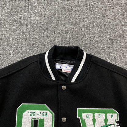 OFF WHITE EMBR PATCHES VARSITY JACKET BLACK