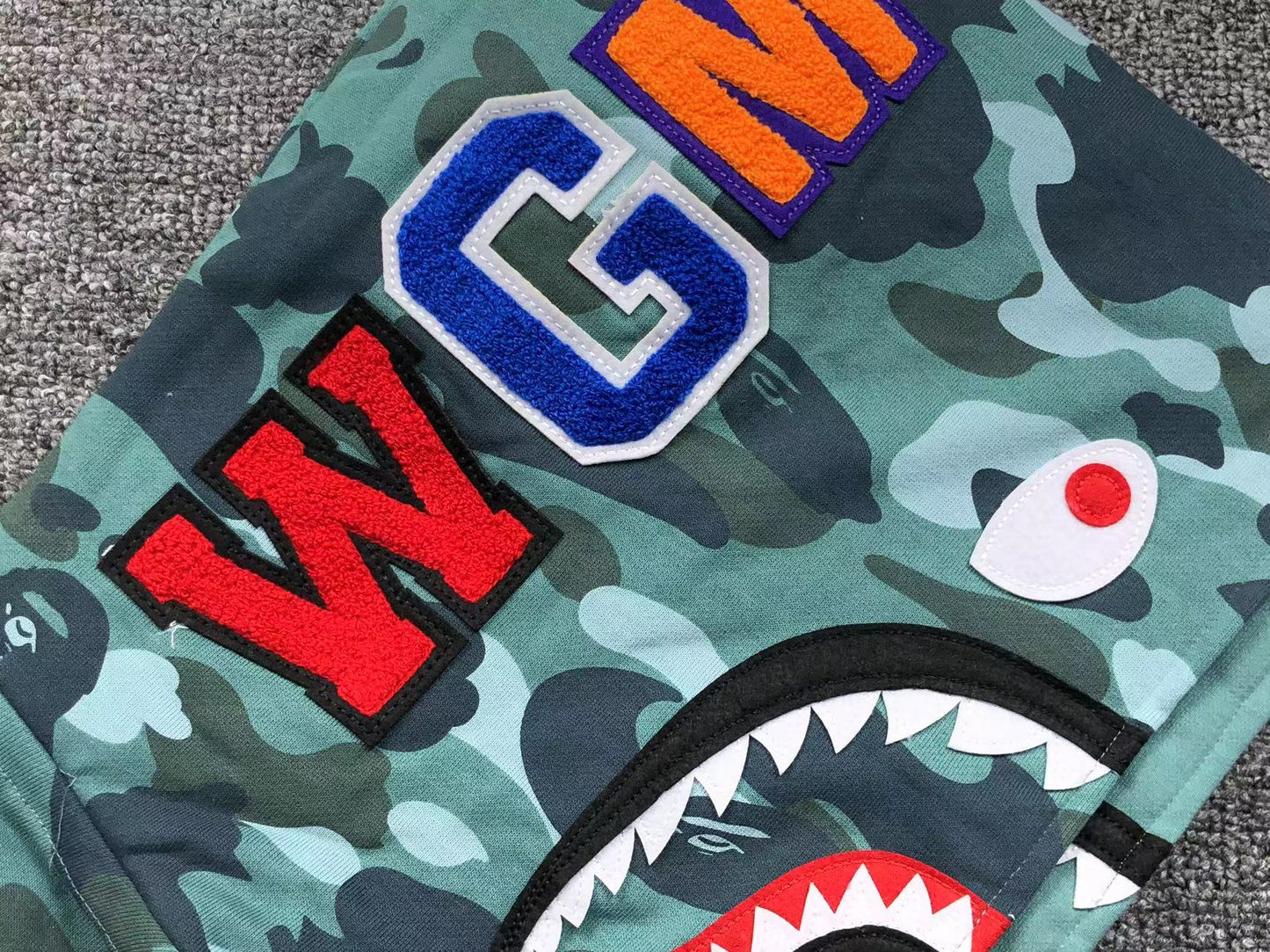 BAPE COLOR CAMO SHARK WIDE FULL ZIP DOUBLE HOODIE GREEN