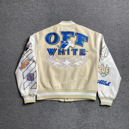 OFF WHITE WO THUNDERBOLT VARSITY JACKET NEUTRALS