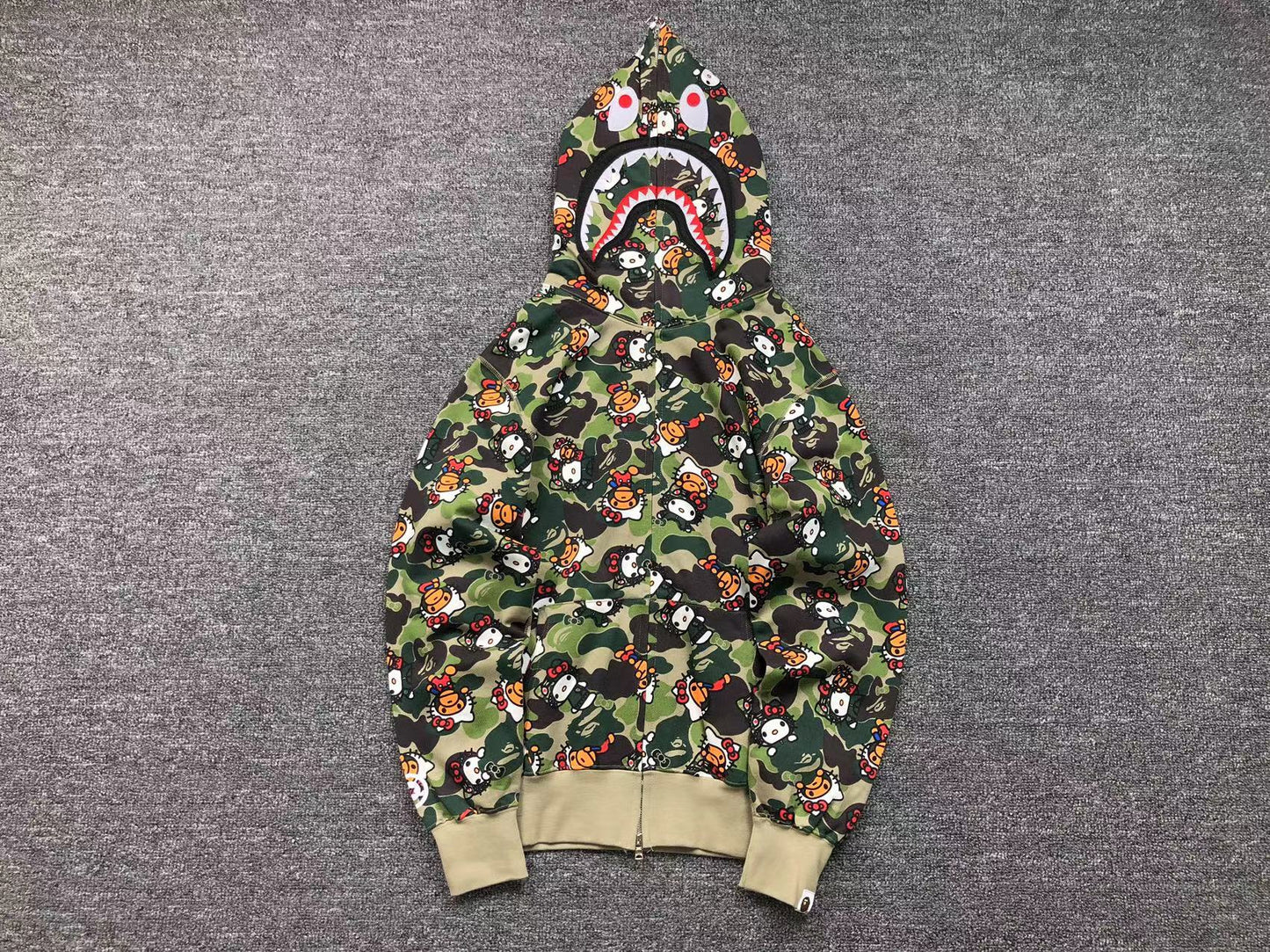 BAPE ABC CAMO HELLO KITTY SHARK FULL ZIP HOODIE GREEN