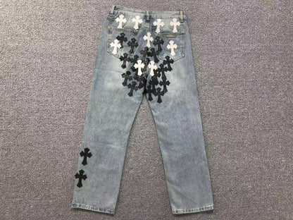 Chrome Hearts Cross Patch Pantalon Jeans Azul Lavado