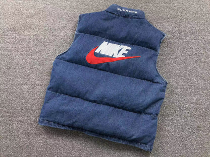 Supreme Nike Denim Puffer Chaleco Azul