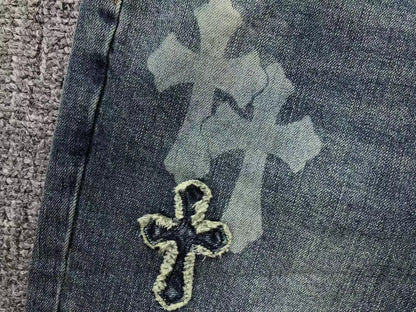 Chrome Hearts Cross Patch Pantalon Jeans Azul Lavado