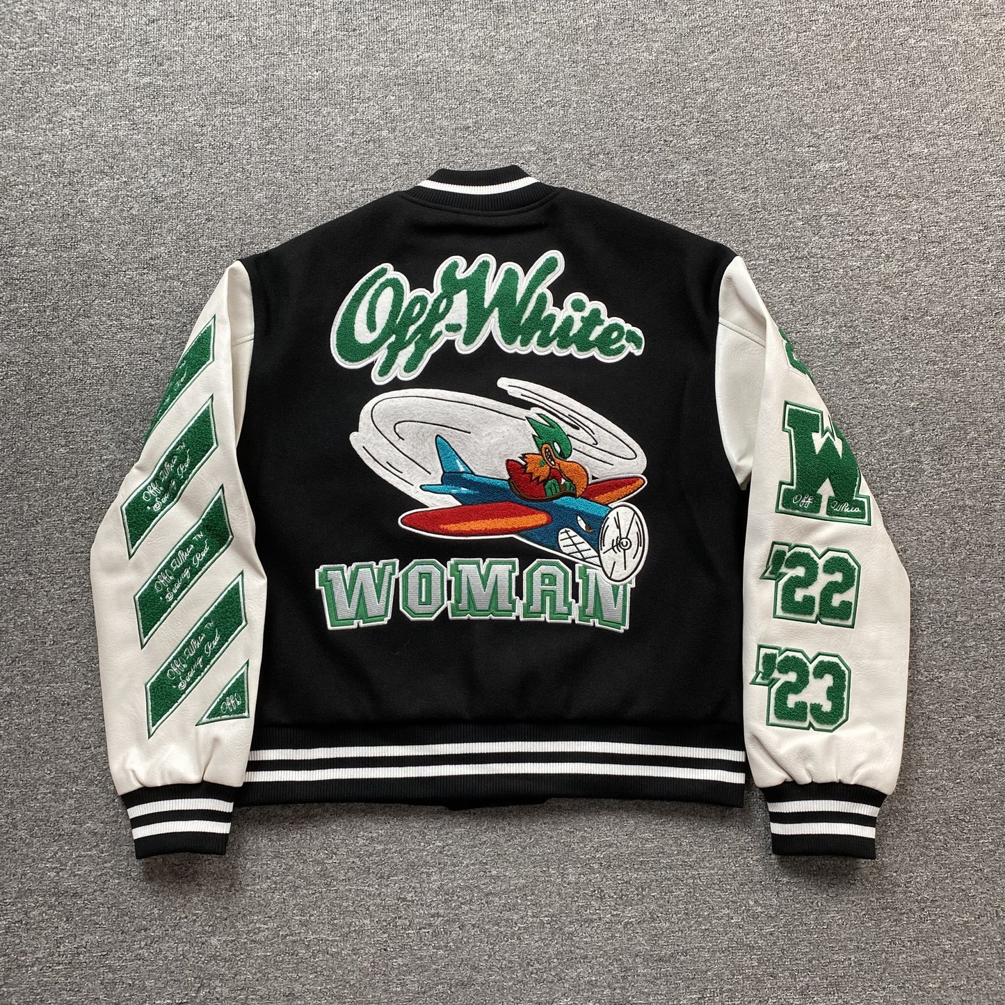 OFF WHITE EMBR PATCHES VARSITY JACKET BLACK