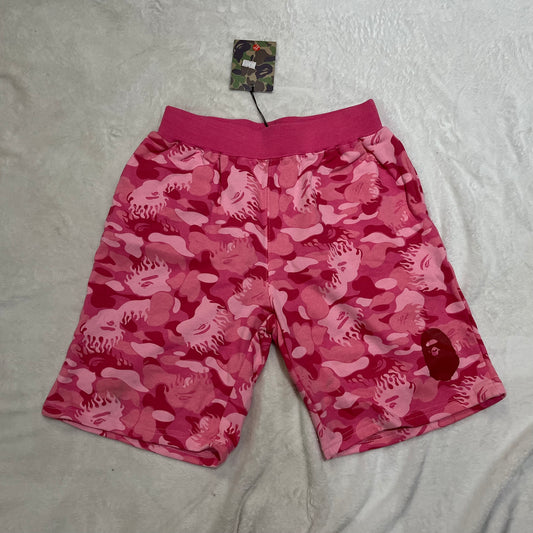 BAPE FIRE CAMO SWEAT SHORTS PINK