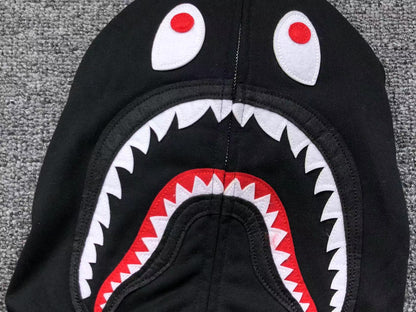 BAPE CITY CAMO SHARK WIDE FULL ZIP DOUBLE HOODIE BLACK