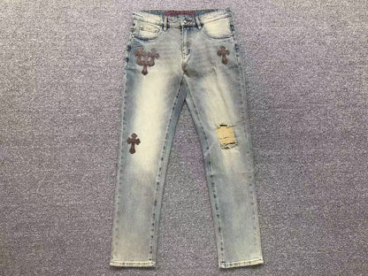 Chrome Hearts Cross Patch Pantalon Jeans Azul Lavado