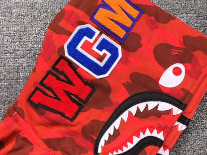 BAPE COLOR CAMO SHARK WIDE FULL ZIP DOUBLE HOODIE RED