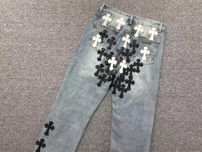 Chrome Hearts Cross Patch Pantalon Jeans Azul Lavado