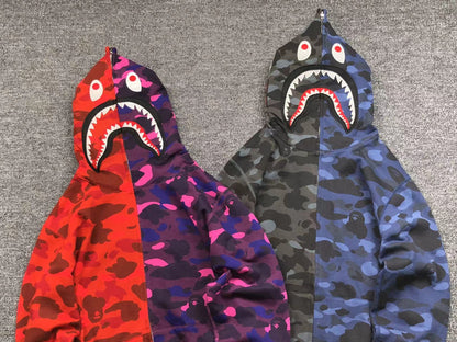 BAPE COLOR CAMO SEPARATE SHARK FULL ZIP HOODIE RED PURPLE