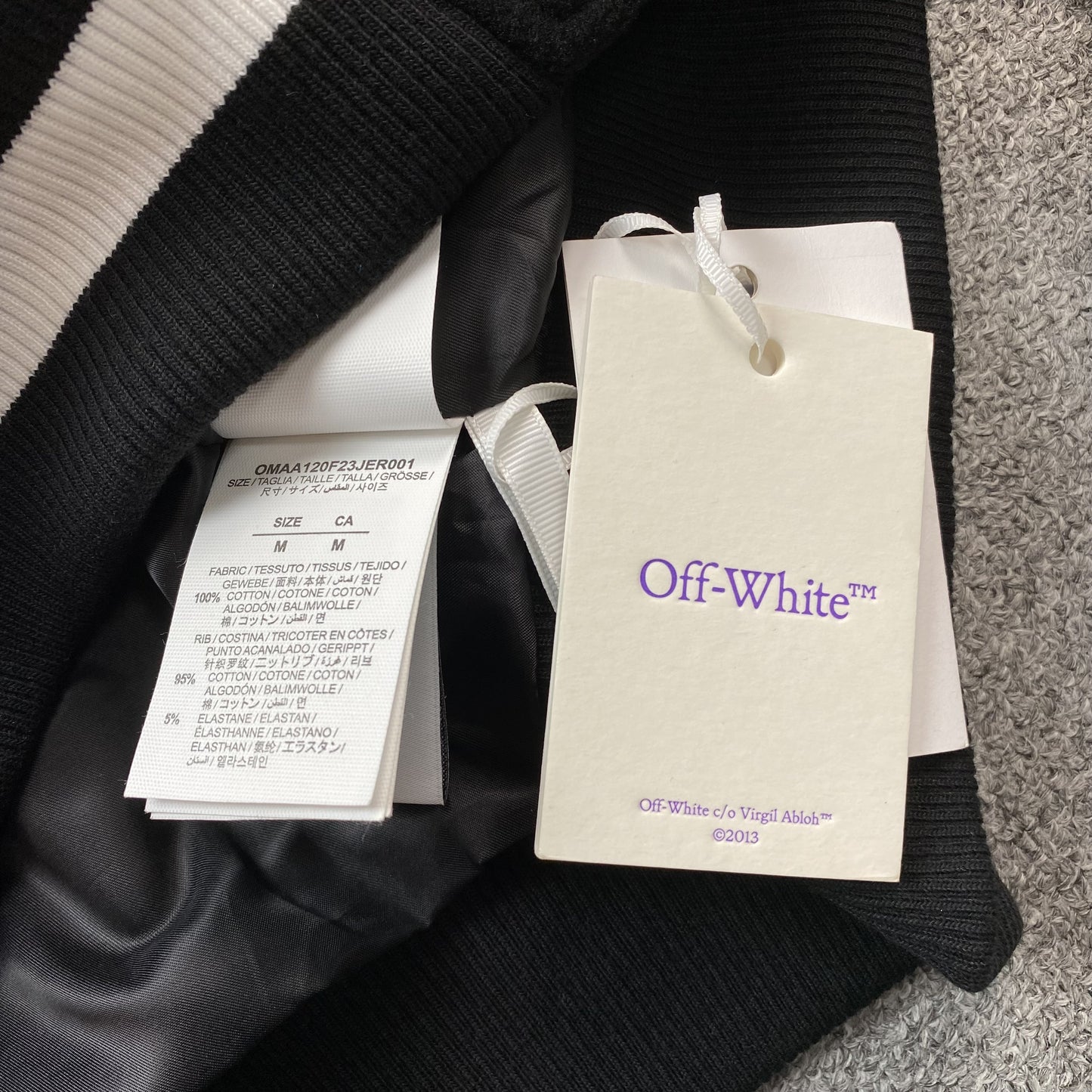 OFF WHITE BLING HORSEHOE VARSITY JACKET BLACK