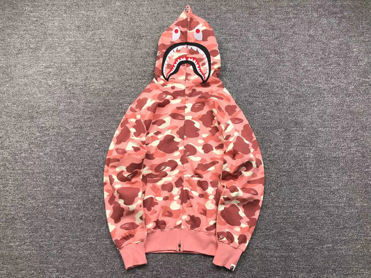 BAPE X BARBIE DOT CAMO SHARK FULL ZIP HOODIE PINK