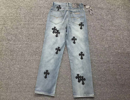 Chrome Hearts Cross Patch Pantalon Jeans Azul Lavado