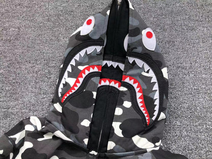 BAPE CITY CAMO SHARK WIDE FULL ZIP DOUBLE HOODIE BLACK