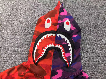 BAPE COLOR CAMO SEPARATE SHARK FULL ZIP HOODIE RED PURPLE