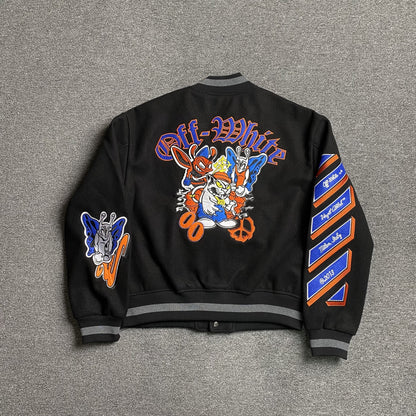 OFF WHITE GANG WOOL VARSITY JACKET BLACK