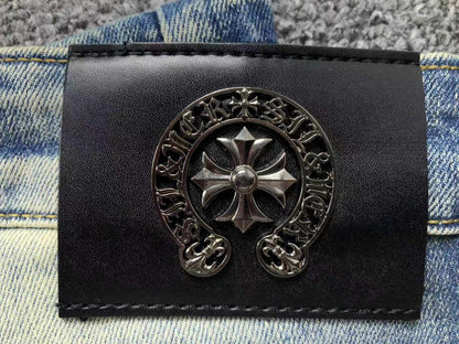 Chrome Hearts Cross Patch Pantalon Jeans Azul Lavado