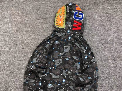 BAPE SPACE CAMO SHARK FULL ZIP DOUBLE HOODIE BLACK