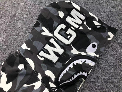 BAPE CITY CAMO HALF SHARK FULL ZIP HOODIE BLACK WHITE