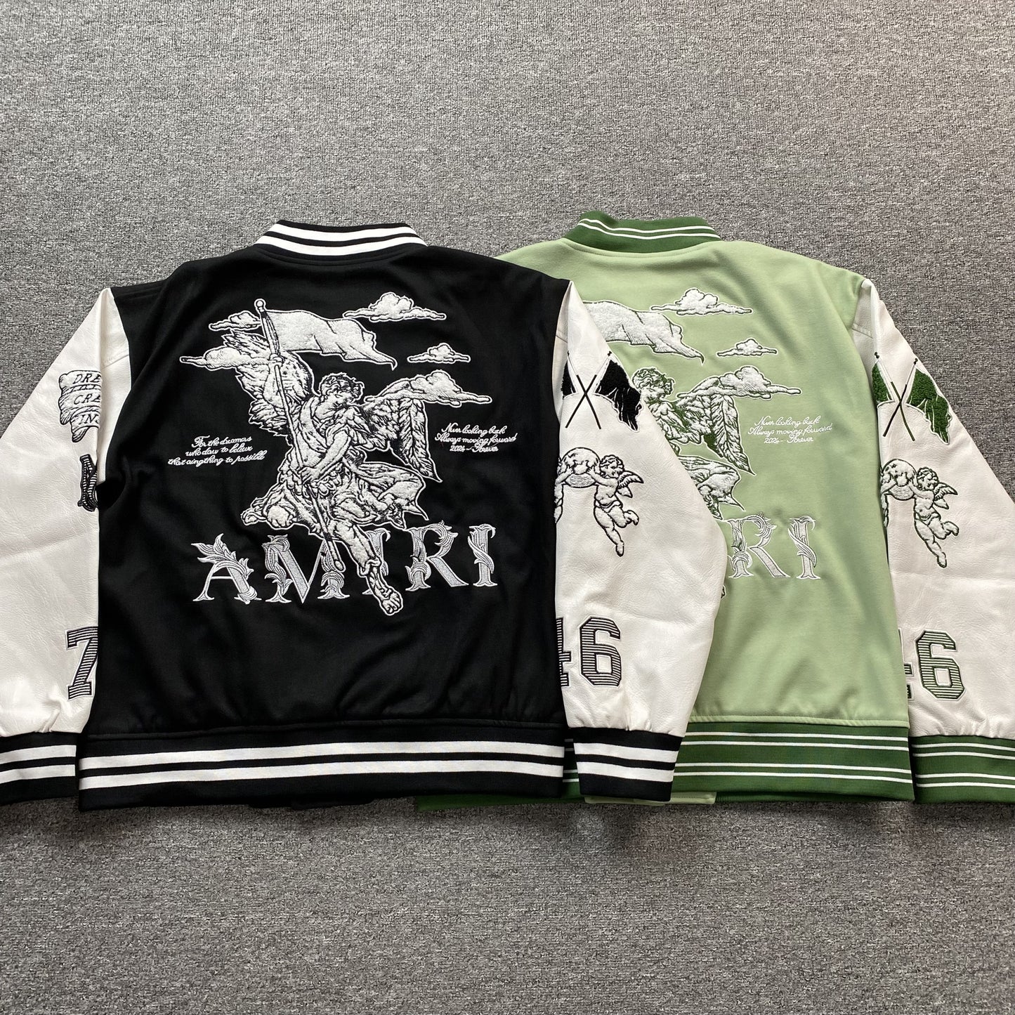 AMIRI MA ANGEL VARSITY BOMBER JACKET GREEN