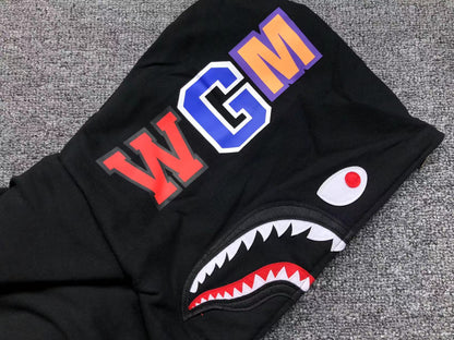 BAPE CITY CAMO SHARK WIDE FULL ZIP DOUBLE HOODIE BLACK