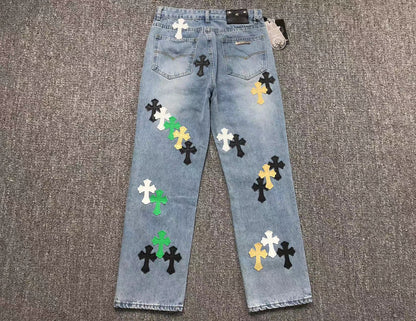 Chrome Hearts Cross Patch Pantalon Jeans Azul Lavado