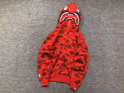 BAPE COLOR CAMO SHARK WIDE FULL ZIP DOUBLE HOODIE RED