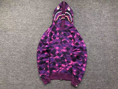 BAPE COLOR CAMO SHARK WIDE FULL ZIP DOUBLE HOODIE PURPLE