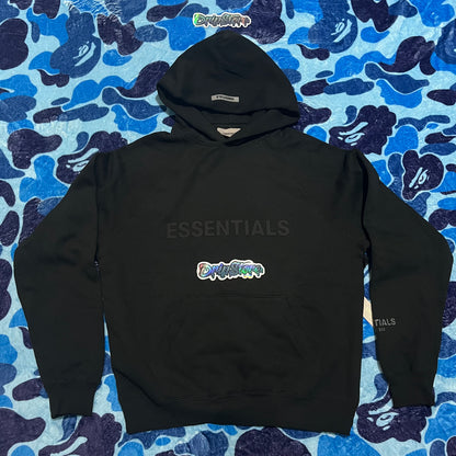 FEAR OF GOD ESSENTIALS APPLIQUE LOGO HOODIE BLACK