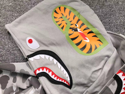 BAPE COLOR CAMO SHARK WIDE FULL ZIP DOUBLE HOODIE GRAY