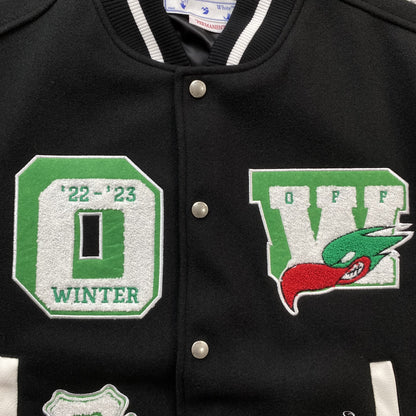 OFF WHITE EMBR PATCHES VARSITY JACKET BLACK