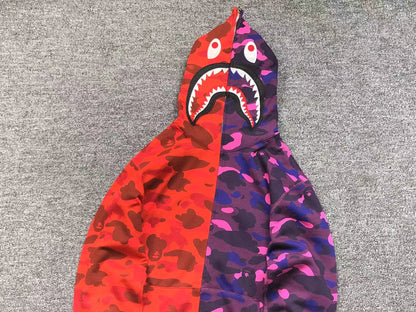 BAPE COLOR CAMO SEPARATE SHARK FULL ZIP HOODIE RED PURPLE