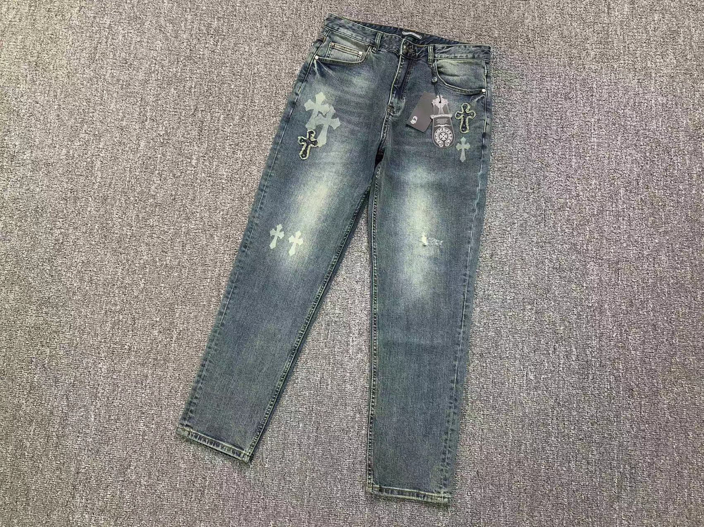 Chrome Hearts Cross Patch Pantalon Jeans Azul Lavado