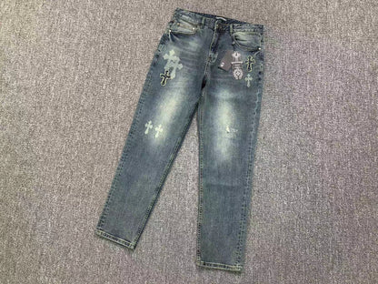 Chrome Hearts Cross Patch Pantalon Jeans Azul Lavado