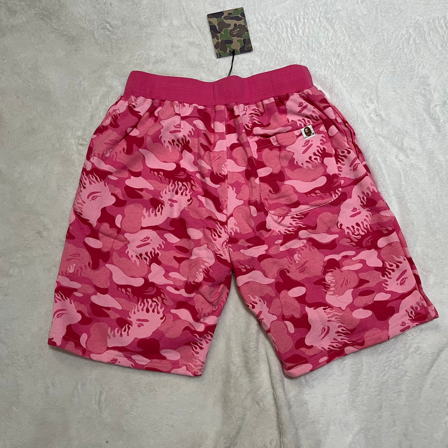 BAPE FIRE CAMO SWEAT SHORTS PINK