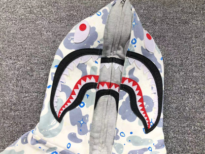 BAPE SPACE CAMO SHARK FULL ZIP DOUBLE HOODIE WHITE