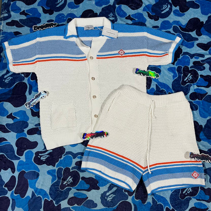 Conjunto Casablanca Crochet Blanco Celeste XXL