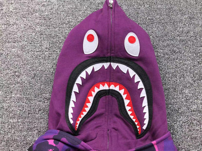 BAPE COLOR CAMO SHARK WIDE FULL ZIP DOUBLE HOODIE PURPLE